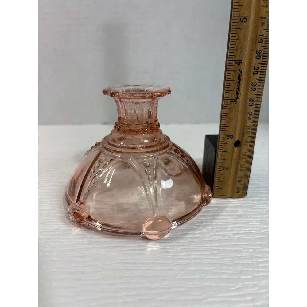 Vintage Pink Depression Glass Candle Holder Beaded Scalloped Base 2.75